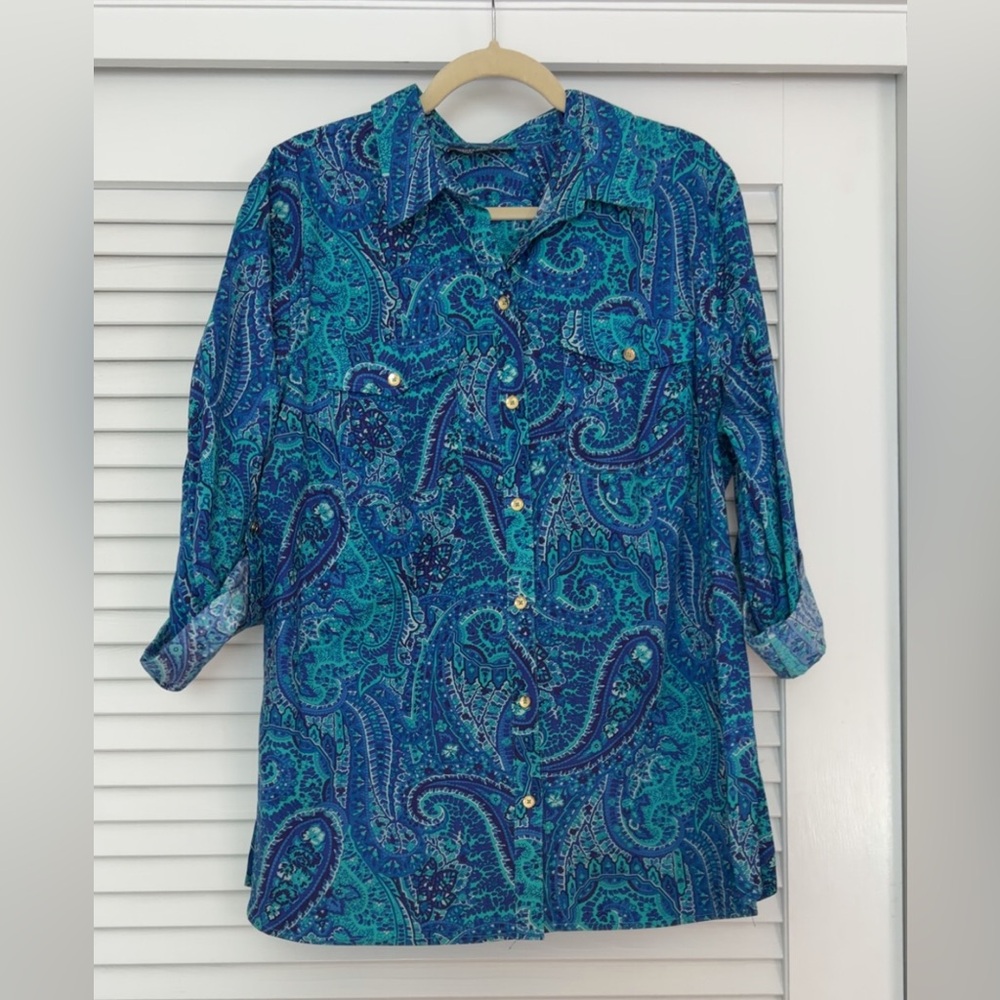 Jones New York Blue & Teal Paisley Shirt